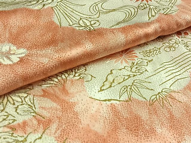 平和屋着物▽上質な小紋 単衣 雲取り風景花文 金彩 正絹 逸品 AAAY7241jh