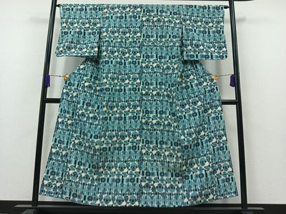 平和屋着物▽お召 単衣 幾何学文様 正絹 逸品 AAAY7245jh