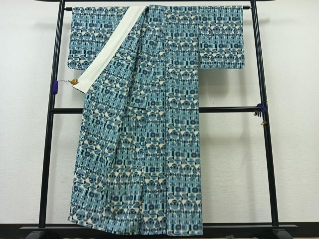 平和屋着物▽お召 単衣 幾何学文様 正絹 逸品 AAAY7245jh