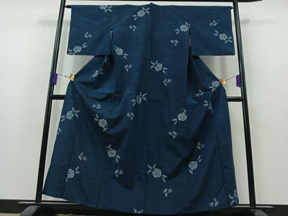 平和屋着物▽上質な紬　単衣　草花文　正絹　逸品　AAAY7246jh