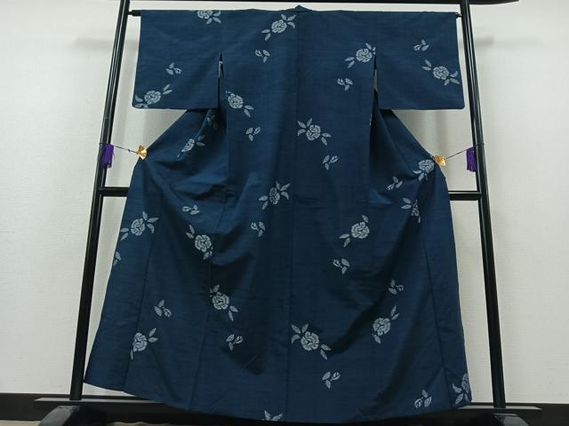 平和屋着物▽上質な紬　単衣　草花文　正絹　逸品　AAAY7246jh
