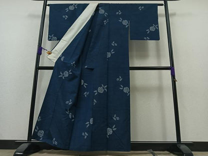 平和屋着物▽上質な紬　単衣　草花文　正絹　逸品　AAAY7246jh