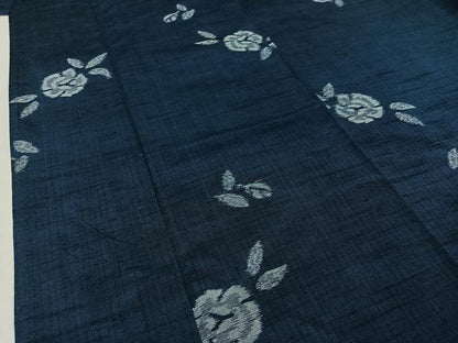 平和屋着物▽上質な紬　単衣　草花文　正絹　逸品　AAAY7246jh