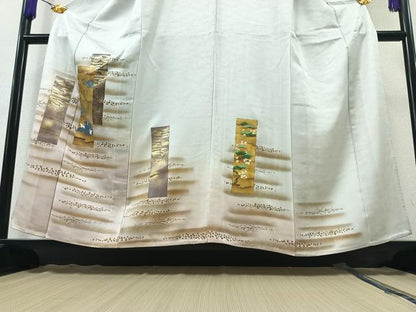 平和屋着物▽訪問着 単衣 色紙吉祥文 暈し染め 金彩 正絹 逸品 AAAY7247jh