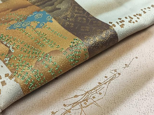 平和屋着物▽訪問着 単衣 色紙吉祥文 暈し染め 金彩 正絹 逸品 AAAY7247jh
