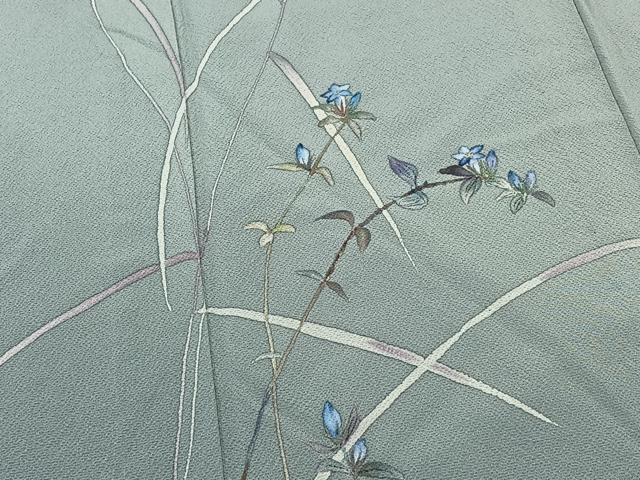 平和屋着物▽訪問着 単衣 手描き 枝花文 正絹 逸品 AAAY7248jh