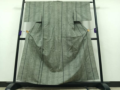 平和屋着物▽上質な紬　単衣　縞　正絹　逸品　AAAY7249jh