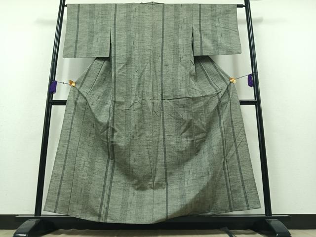 平和屋着物▽上質な紬　単衣　縞　正絹　逸品　AAAY7249jh
