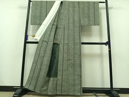 平和屋着物▽上質な紬　単衣　縞　正絹　逸品　AAAY7249jh