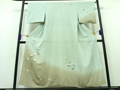 平和屋着物▽訪問着 単衣 螺鈿 枝花文 暈し染め 正絹 逸品 AAAY7250jh