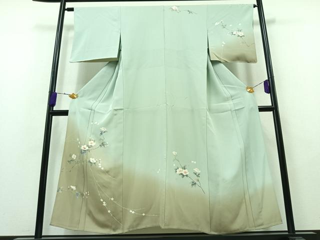平和屋着物▽訪問着 単衣 螺鈿 枝花文 暈し染め 正絹 逸品 AAAY7250jh