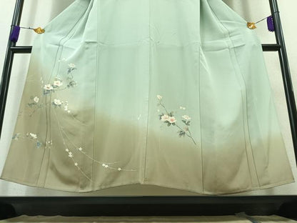 平和屋着物▽訪問着 単衣 螺鈿 枝花文 暈し染め 正絹 逸品 AAAY7250jh