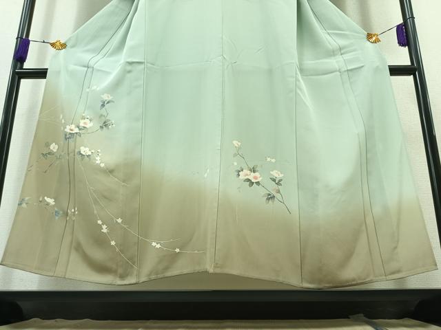 平和屋着物▽訪問着 単衣 螺鈿 枝花文 暈し染め 正絹 逸品 AAAY7250jh