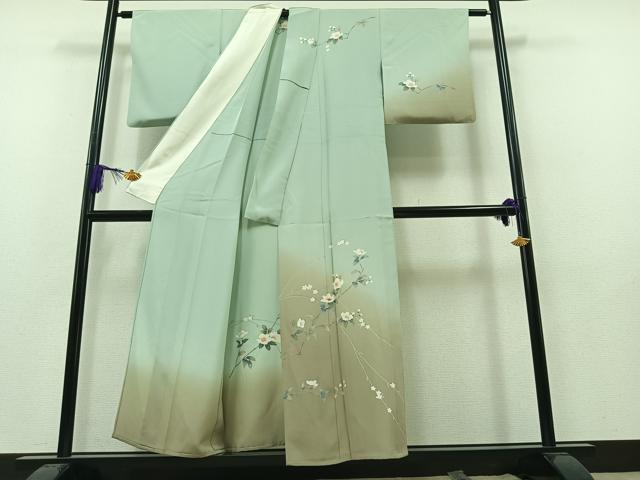 平和屋着物▽訪問着 単衣 螺鈿 枝花文 暈し染め 正絹 逸品 AAAY7250jh