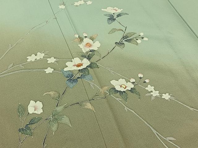 平和屋着物▽訪問着 単衣 螺鈿 枝花文 暈し染め 正絹 逸品 AAAY7250jh
