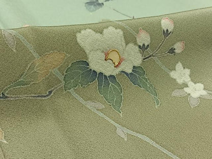 平和屋着物▽訪問着 単衣 螺鈿 枝花文 暈し染め 正絹 逸品 AAAY7250jh