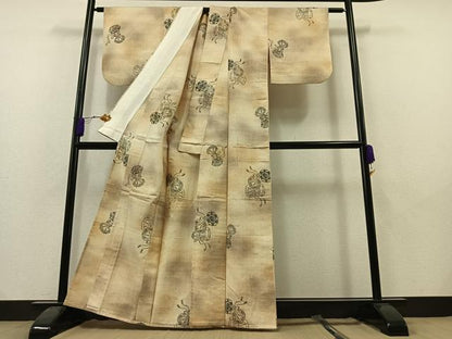 平和屋着物▽上質な紬 単衣 鼓文 正絹 逸品 AAAY7251jh