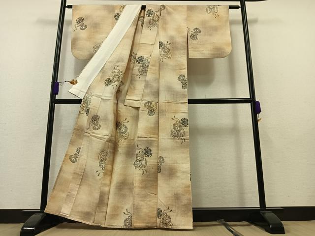 平和屋着物▽上質な紬 単衣 鼓文 正絹 逸品 AAAY7251jh