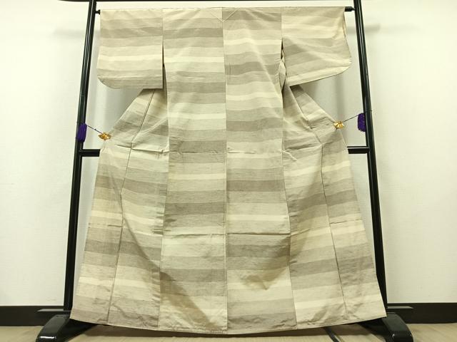 平和屋着物▽上質な紬 単衣 横段文 正絹 逸品 AAAY7252jh