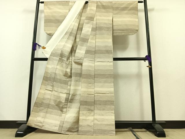 平和屋着物▽上質な紬 単衣 横段文 正絹 逸品 AAAY7252jh