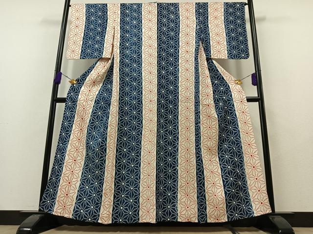 平和屋着物▽上質な小紋 単衣 絞り 麻の葉間道 正絹 逸品 AAAY7254jh