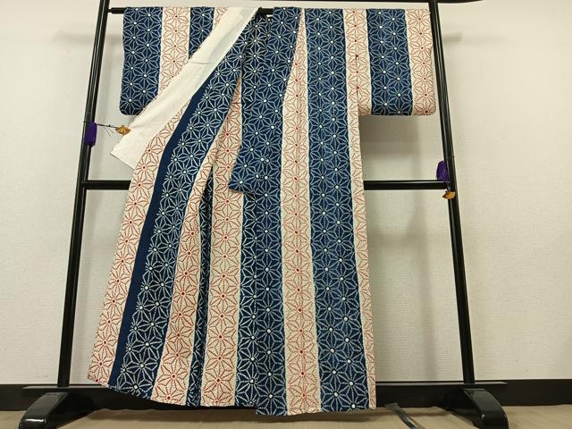平和屋着物▽上質な小紋 単衣 絞り 麻の葉間道 正絹 逸品 AAAY7254jh
