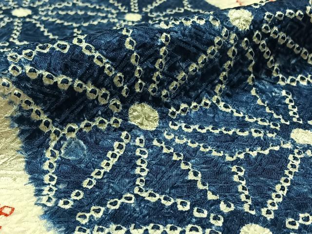 平和屋着物▽上質な小紋 単衣 絞り 麻の葉間道 正絹 逸品 AAAY7254jh