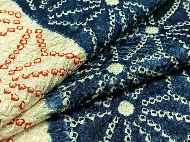 平和屋着物▽上質な小紋 単衣 絞り 麻の葉間道 正絹 逸品 AAAY7254jh