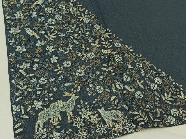 平和屋着物▽豪華色留袖 単衣 総刺繍 鳥獣花文 金糸 正絹 逸品 AAAY7255jh