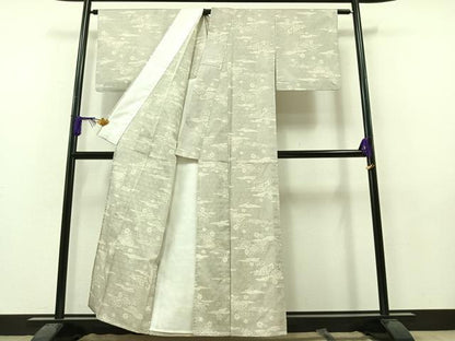 平和屋着物▽本場大島紬 白大島 単衣 籬花文 正絹 逸品 AAAY7258jh
