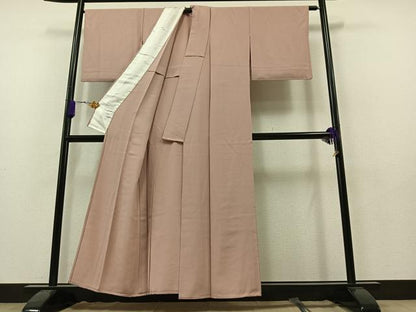 平和屋着物▽上質な色無地 単衣 薄柿色 正絹 逸品 AAAY7259jh