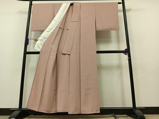 平和屋着物▽上質な色無地 単衣 薄柿色 正絹 逸品 AAAY7259jh