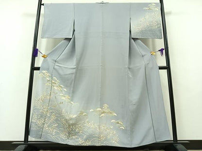 平和屋着物▽訪問着 単衣 風景松文 暈し染め 金彩 正絹 逸品 AAAY7261jh