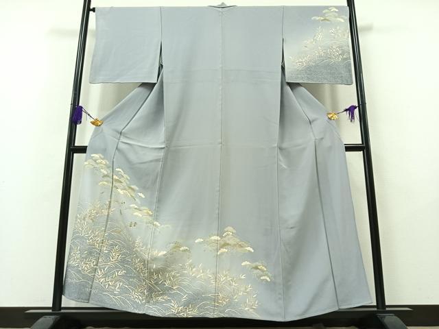 平和屋着物▽訪問着 単衣 風景松文 暈し染め 金彩 正絹 逸品 AAAY7261jh