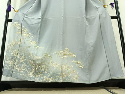 平和屋着物▽訪問着 単衣 風景松文 暈し染め 金彩 正絹 逸品 AAAY7261jh