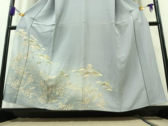 平和屋着物▽訪問着 単衣 風景松文 暈し染め 金彩 正絹 逸品 AAAY7261jh
