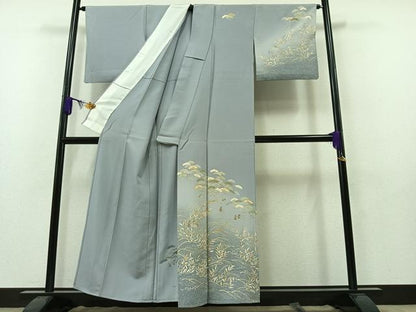 平和屋着物▽訪問着 単衣 風景松文 暈し染め 金彩 正絹 逸品 AAAY7261jh