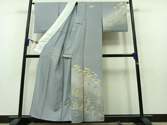 平和屋着物▽訪問着 単衣 風景松文 暈し染め 金彩 正絹 逸品 AAAY7261jh