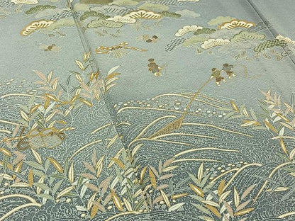 平和屋着物▽訪問着 単衣 風景松文 暈し染め 金彩 正絹 逸品 AAAY7261jh