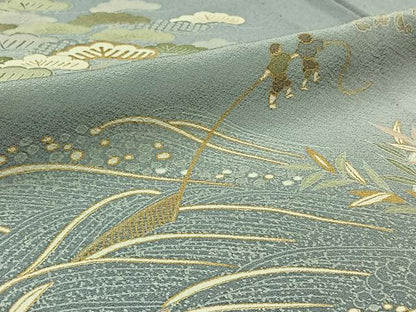 平和屋着物▽訪問着 単衣 風景松文 暈し染め 金彩 正絹 逸品 AAAY7261jh