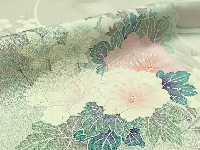 平和屋着物▽訪問着　単衣　扇面花文　暈し染め　正絹　逸品　AAAY7262jh