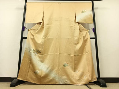 平和屋着物▽訪問着 単衣 地紙花文 暈し染め 金銀彩 正絹 逸品 AAAY7263jh