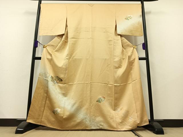 平和屋着物▽訪問着 単衣 地紙花文 暈し染め 金銀彩 正絹 逸品 AAAY7263jh