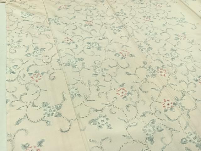 平和屋着物▽本場大島紬 白大島 単衣 花唐草文 正絹 逸品 未使用 AAAY7264jh
