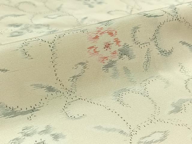 平和屋着物▽本場大島紬 白大島 単衣 花唐草文 正絹 逸品 未使用 AAAY7264jh
