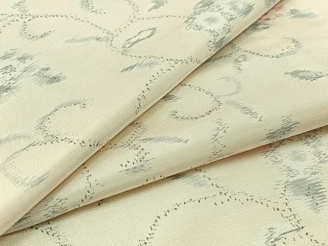 平和屋着物▽本場大島紬 白大島 単衣 花唐草文 正絹 逸品 未使用 AAAY7264jh