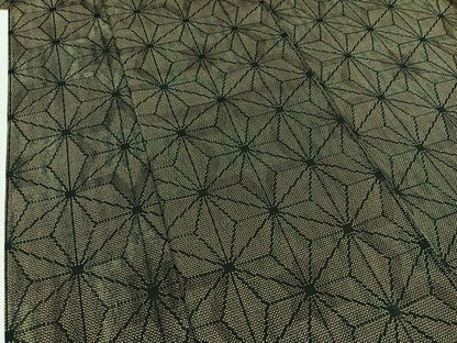 平和屋着物▽上質な紬 単衣 麻の葉文様 黒地 正絹 逸品 AAAY7268jh