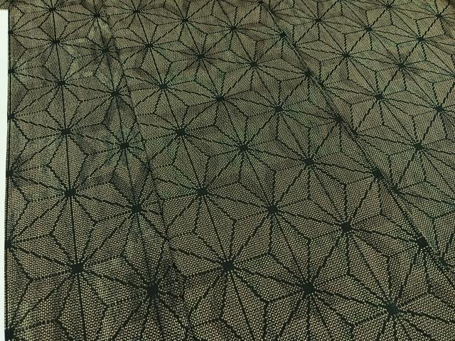 平和屋着物▽上質な紬 単衣 麻の葉文様 黒地 正絹 逸品 AAAY7268jh