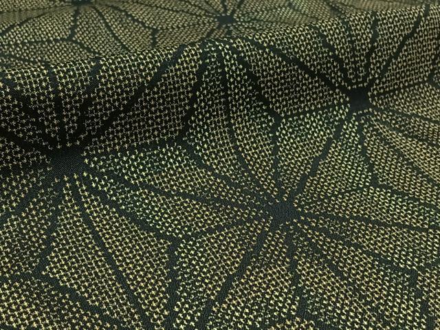 平和屋着物▽上質な紬 単衣 麻の葉文様 黒地 正絹 逸品 AAAY7268jh