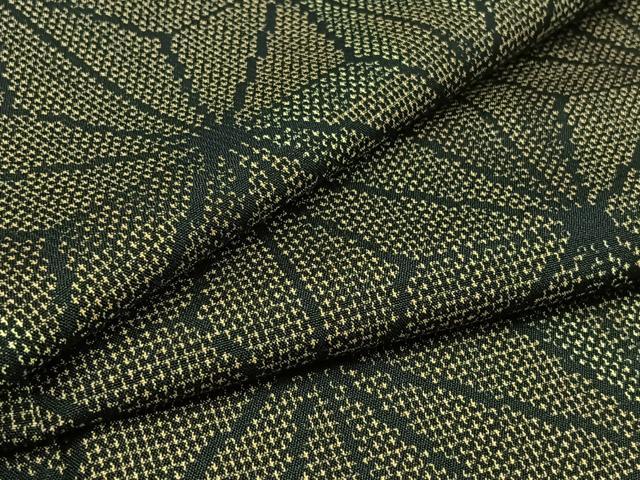 平和屋着物▽上質な紬 単衣 麻の葉文様 黒地 正絹 逸品 AAAY7268jh